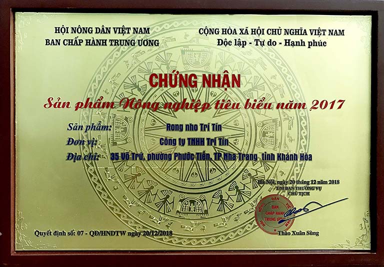 Đạt chứng nhận sản phẩm Nông nghiệp tiêu biểu năm 2017