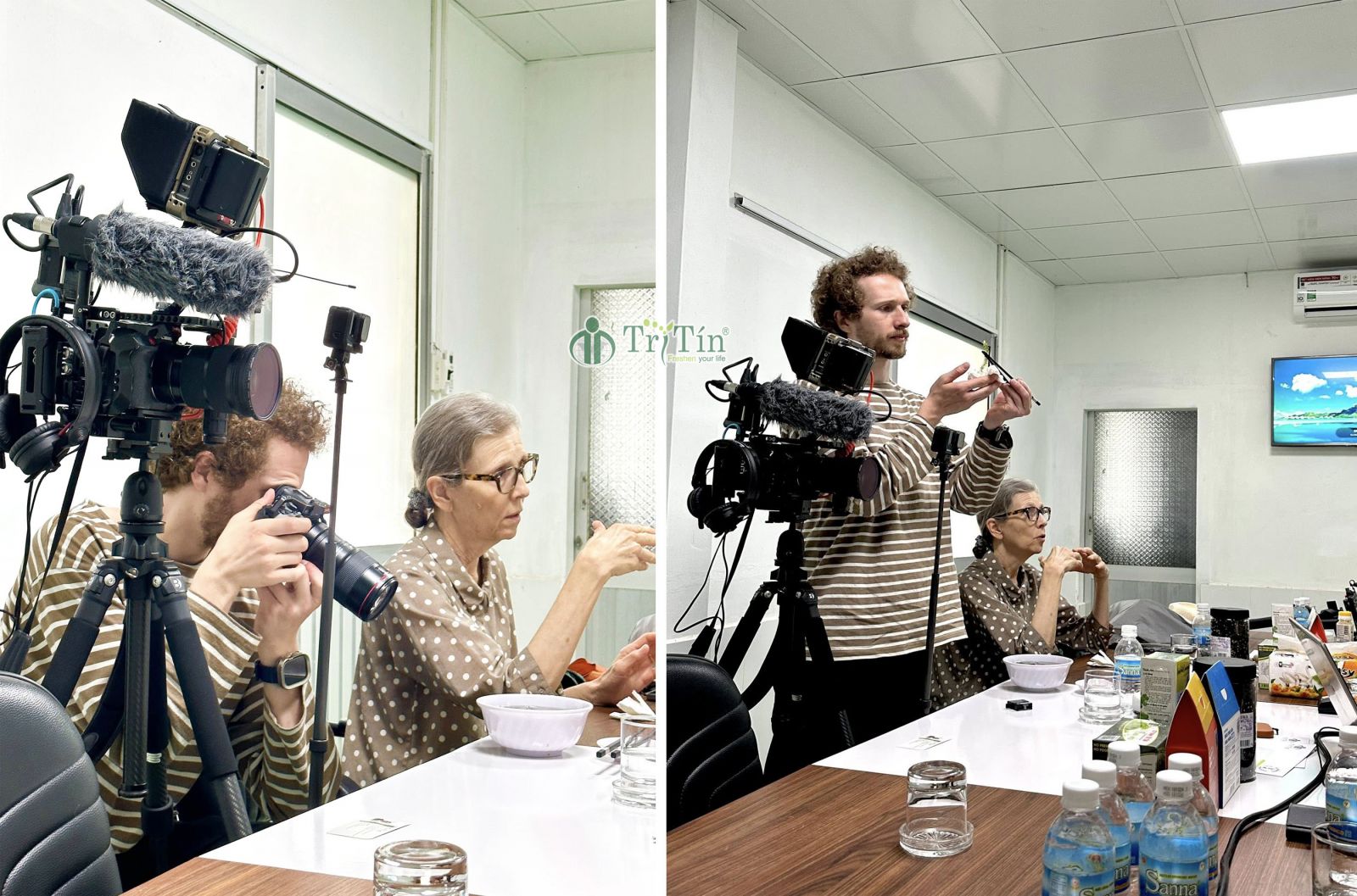 2 Khách Canada quay phóng sự tại xưởng rong nho